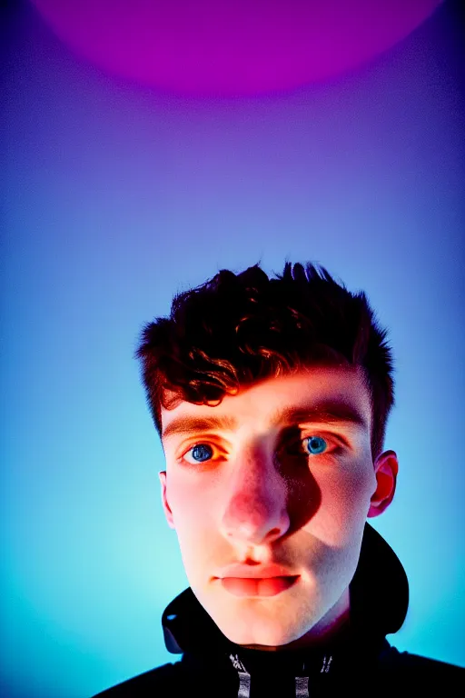 Image similar to high quality pastel coloured film mid angle selfie photograph of a beautiful young 2 0 year old male, soft features, black hair, wearing reflective padded clothing standing in an icelandic black rock environment. atmospheric. three point light. photographic. art directed. ( pastel colours ). volumetric light. sheen. waves glitch. 8 k. filmic.