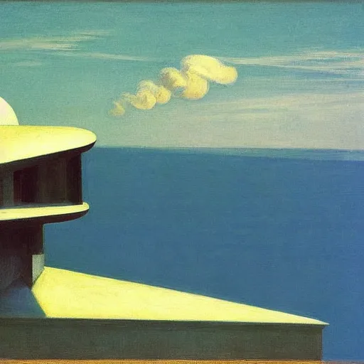 Image similar to spaceship in the sky by Edward Hopper