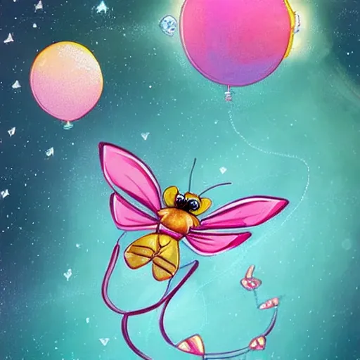 Prompt: a cute butterfly attending a party in a space station, fantasy art