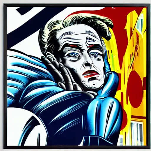 Image similar to Wall mural portrait of Mr Freeze, urban art, pop art, artgerm, by Roy Lichtenstein