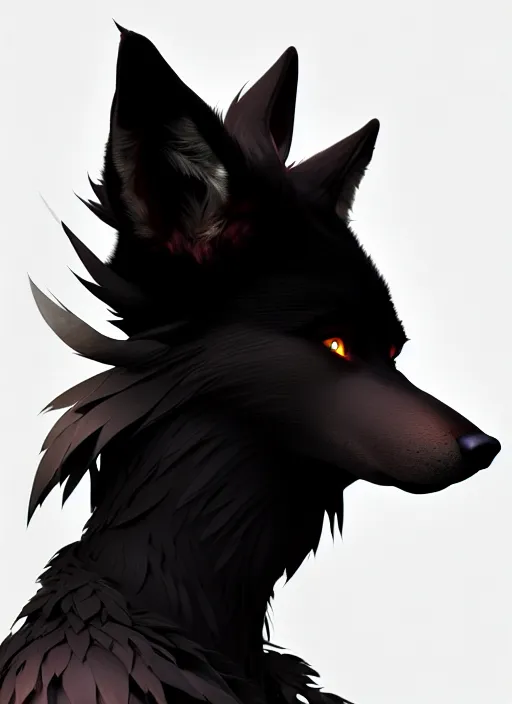 Prompt: beautiful headshot portrait of a black male anthropomorphic black wolf fursona long red hair. character design by cory loftis, fenghua zhong, ryohei hase, ismail inceoglu and ruan jia. artstation, volumetric light, highly detailed, photorealistic, fantasy, rendered in octane