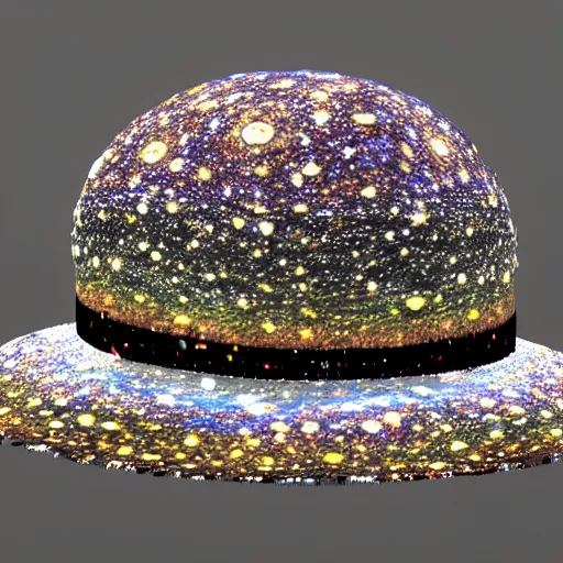 Image similar to a hat made out of stars and moons and planets, hyperrealistic detailed beautiful intricate 3 d render