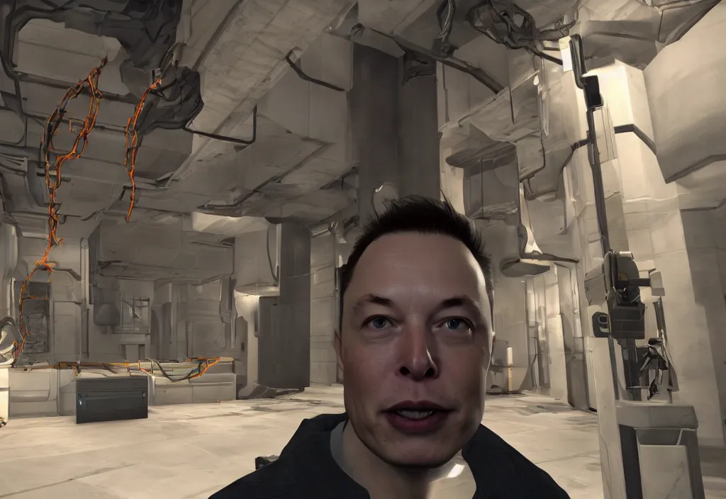 Image similar to elon musk in half life, elon musk in the video game half life, gameplay screenshot, close up, 3 d rendering. unreal engine. amazing likeness. very detailed.