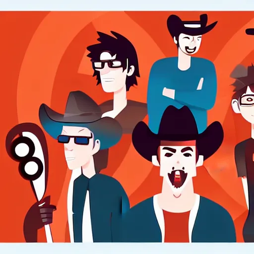 Prompt: 2 d character design, music group, vector art, digital art, portrait, 4 k, 8 k, sharp focus, smooth, illustration, concept art, country band