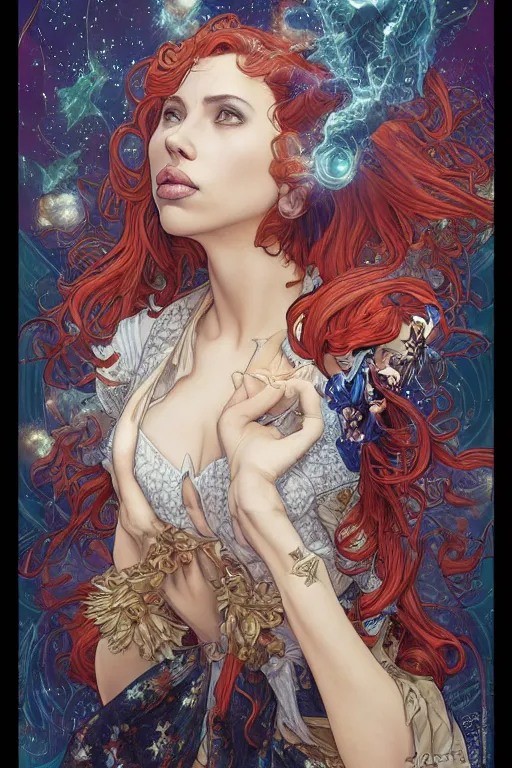 Prompt: celestial scarlett johansson anthropomorphic irish setter, by artgerm and yoshitaka amano and moebius and alphonse mucha, hyperdetailed, dc comics, ornate, nebula, explosions in the sky, trending on artstation