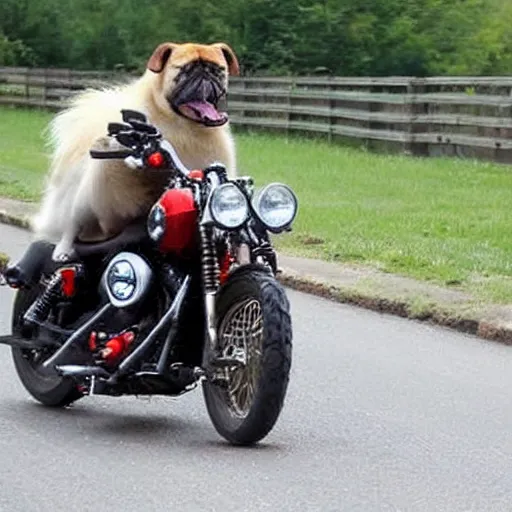 Image similar to dog on a as Harley Davidson on the road, funny picture