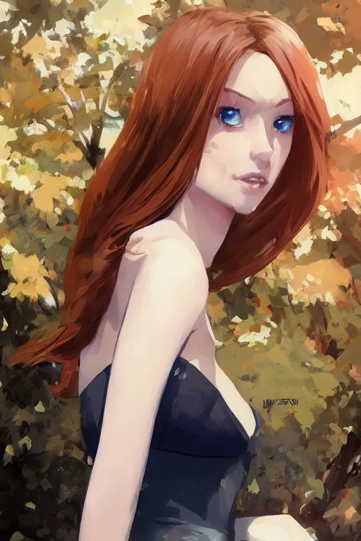 Prompt: beautiful woman with ginger hair and bright blue eyes, black dress, by ilya kuvshinov, krenz cushart, Greg Rutkowski, trending on artstation