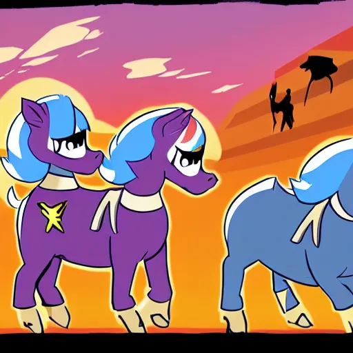 Prompt: trixie and speed racer as centaurs