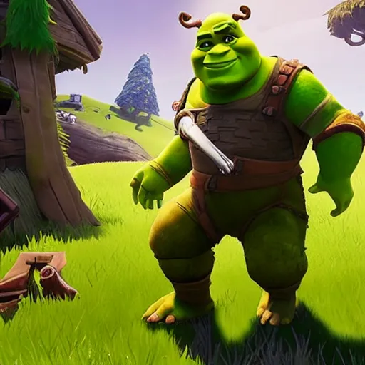 Image similar to screenshot of shrek in fortnite