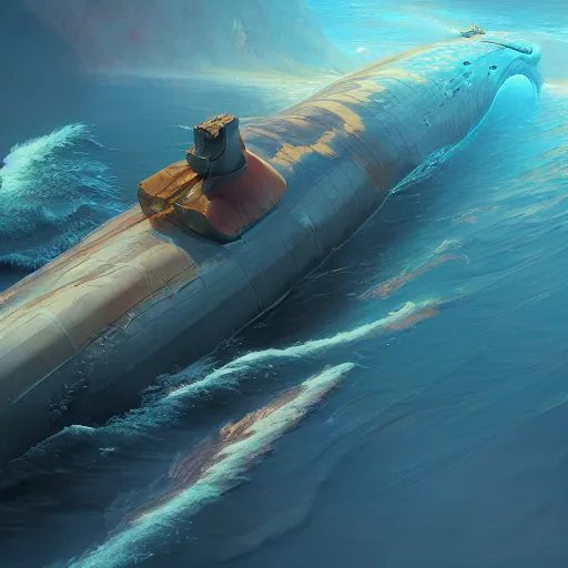 Image similar to subsurface scattering, white, giant submarine, koi colors, koi gone, octane render, jesper ejsing, justin gerard, james jean, tomasz alen kopera, cgsociety, fenghua zhong, makoto shinkai, highly detailed, rim light, art, cinematic lighting, very coherent, hyper realism, 8 k