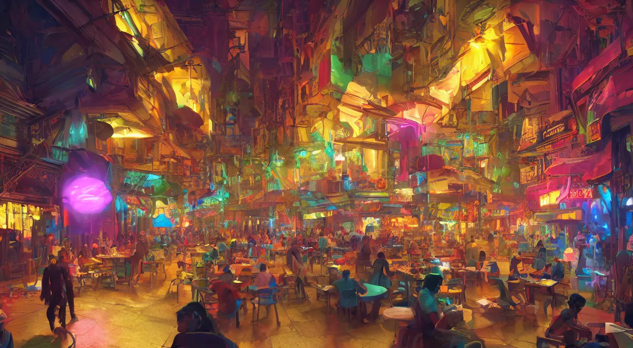 Image similar to bazaar zouk oriantal multicolorful sky shine place mosquet painting stylized digital video game icon global illumination ray tracing 8 k hd resolution, by ilya kuvshinov and cushart krentz and gilleard james