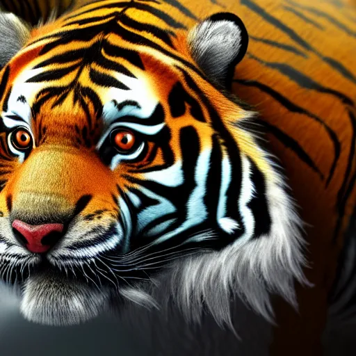 Image similar to A Therianthropy tiger, hyperdetailed, artstation, cgsociety, 8k