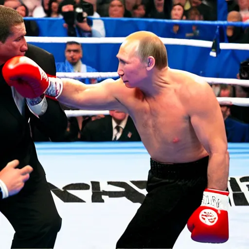 Image similar to heavyweight boxing match putin vs biden. high colors. loud noises