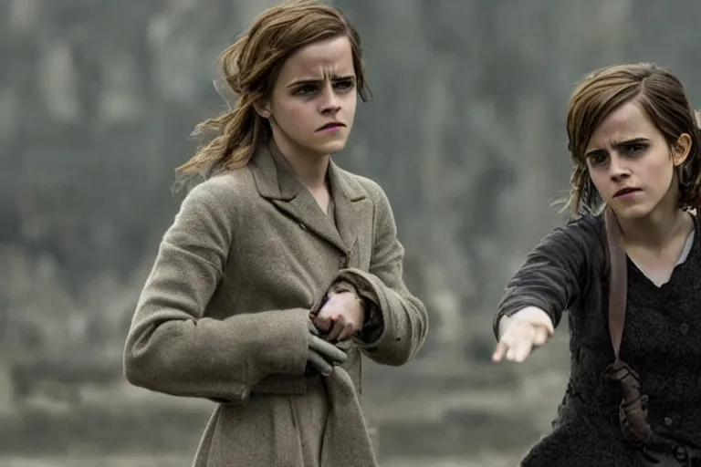 Image similar to emma watson, movie still, sharp focus, cinematic Christopher nolan film