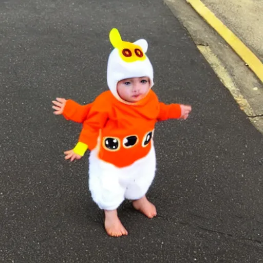 Image similar to cute baby chick dressed as an inmate