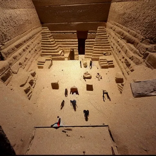 Image similar to Super realistic picture of what is inside the secret chamber of the pyramid of Giza, egypt, ancient, high detail, dessert