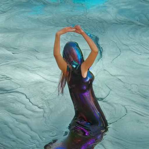 Prompt: a woman in oil slick