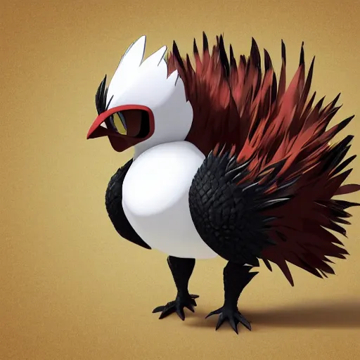 Image similar to a pokemon that looks like a Rooster. A coconuts pokemon. The body half coconuts half rooster,Trending on art station. Unreal engine.