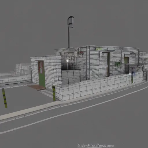 Image similar to 3 d render of east grestin border checkpoint from papers, please, trending on artstation