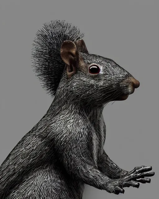 Prompt: a cybertronic squirrel terminator, leds, high detail, sharp, studio, metal, digital art, bionic