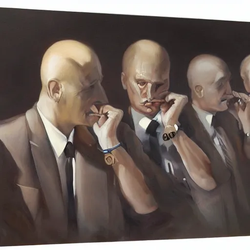 Prompt: deadly gangsters everywhere, by zdzisław schlemmer oil on canvas