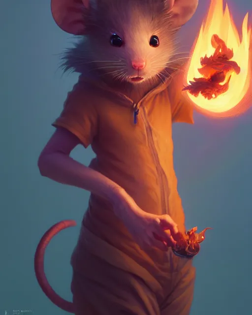 Prompt: highly detailed vfx portrait of a cute little rat casting fire magic, unreal engine, greg rutkowski, loish, rhads, beeple, makoto shinkai and lois van baarle, ilya kuvshinov, rossdraws, tom bagshaw, alphonse mucha, global illumination, detailed and intricate environment