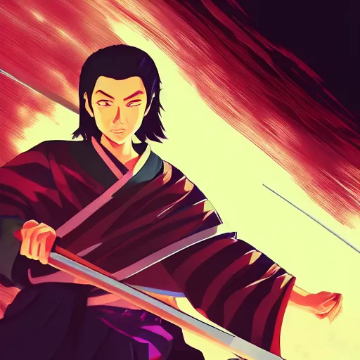 Image similar to Akira Kurosawa as Miyamoto Musashi, ambient lighting, 4k, anime key visual, lois van baarle, ilya kuvshinov, rossdraws, artstation