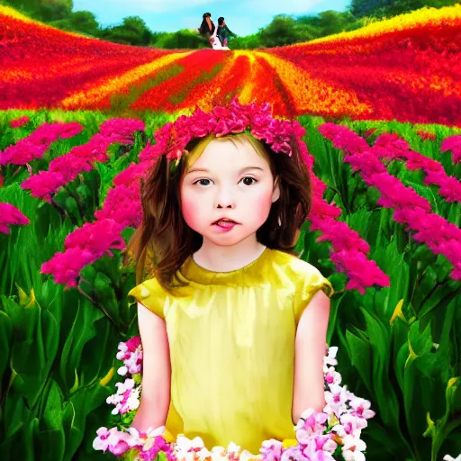 Prompt: flowerheaded girl in flowerfield
