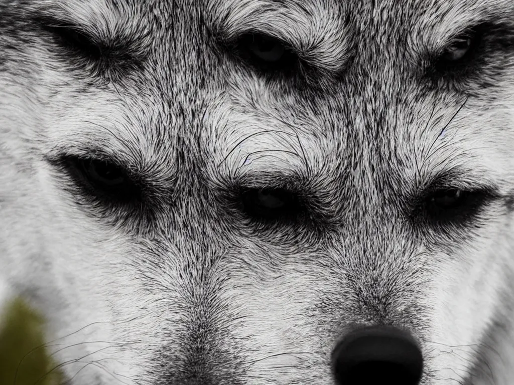 Image similar to ultra detailed photo, extreme close up of wolf face, telephoto lens