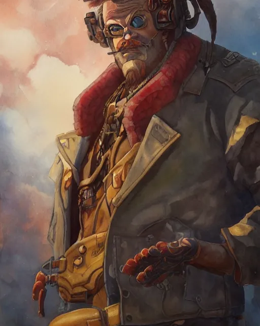 Prompt: a oil / watercolor painting full body character portrait of a sixgun salvager in the style of moebius in the style of leonard boyarsky trending on artstation deviantart pinterest detailed realistic hd 8 k high resolution