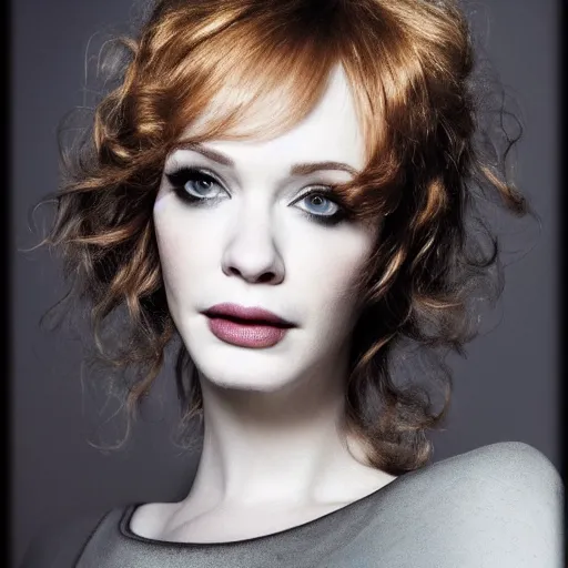 Prompt: portrait of a beautiful Christina Hendricks with cyberpunk hairstyle by Mario Testino, ca. 1980, close up, detailed, award winning, Sony a7R