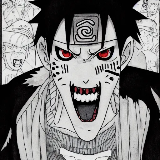 Prompt: a detailed portrait of Naruto as a vampire in the style junji ito