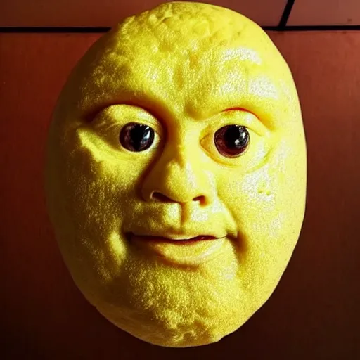 Image similar to a lemon sculpted in the shape of Dwayne Johnson's head