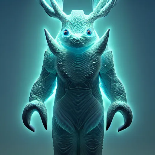 Prompt: ( ice pokemon ) creature creature in a alaska, bioluminescent bioluminescent translucent translucent : : by michal karcz, daniel merriam, victo ngai and guillermo del toro : : ornate, dynamic, particulate, intricate, elegant, highly detailed, centered, artstation, smooth, sharp focus, octane render, 3 d