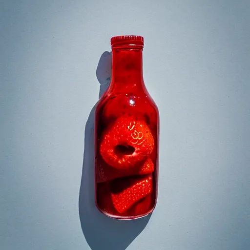 Prompt: bottle of strawberry and faces