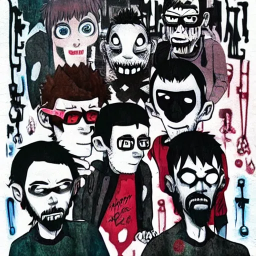 Prompt: linkin park by jamie hewlett in the style of the gorillaz