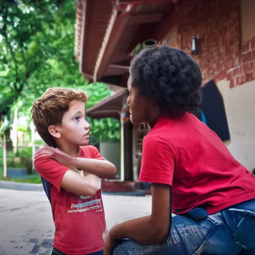 Image similar to a 4K photograph, cinematic lighting, award winning photo of a kid explaining to his mom why socialism is a good thing, socialist style photo