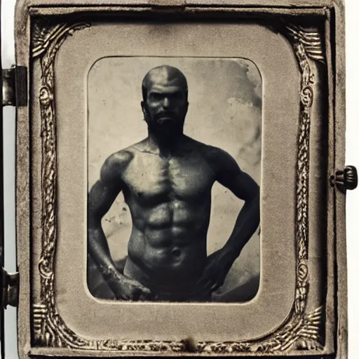 Image similar to spartan man and his helot slave, helot, ancient sparta, daguerreotype photograph, ancient photograph