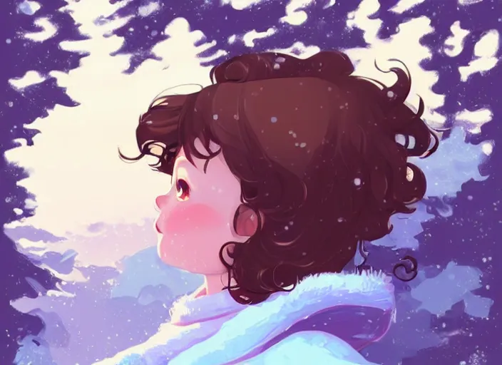 Image similar to little girl with short wavy curly light brown hair happy in the snow. clean cel shaded vector art. shutterstock. behance hd by lois van baarle, artgerm, helen huang, by makoto shinkai and ilya kuvshinov, rossdraws, illustration, art by ilya kuvshinov