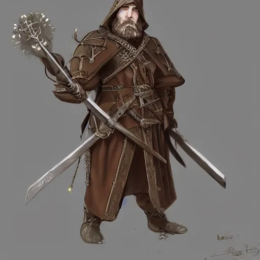 Image similar to 5 0 years old man, tall : : brown hair, stubble beard : : decorated medieval clothing : : high detail, digital art, rpg, concept art, illustration