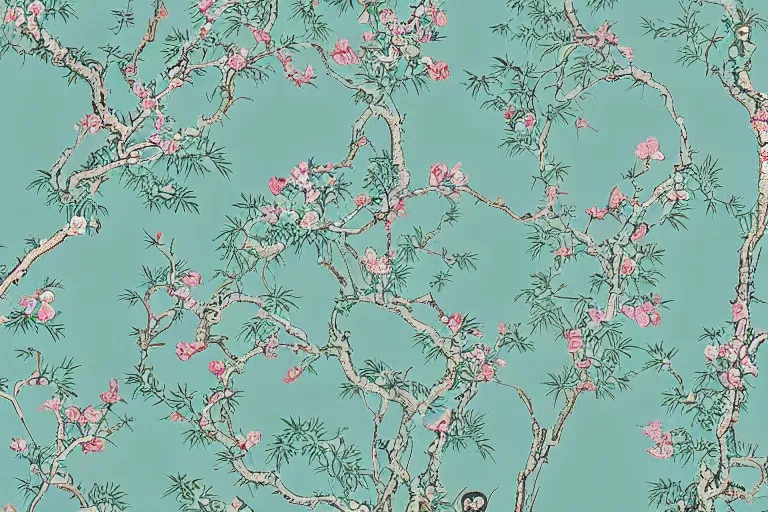 Prompt: beautiful incredibly detailed chinoiserie wallpaper pattern | Catalina Estrada