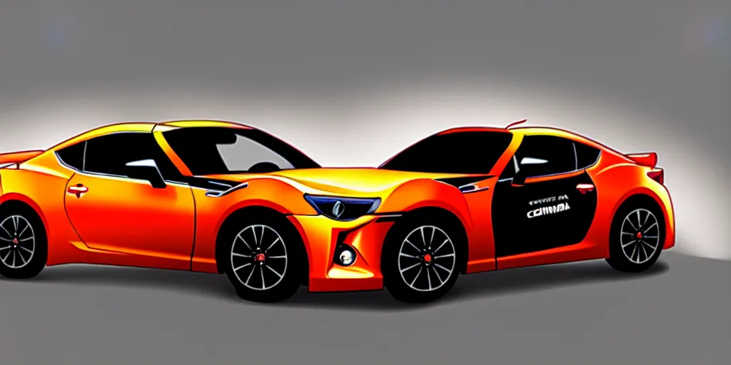 Image similar to combine Toyota gt86 2015 and Corvette C2 1969 as one car. No background, concept art style.