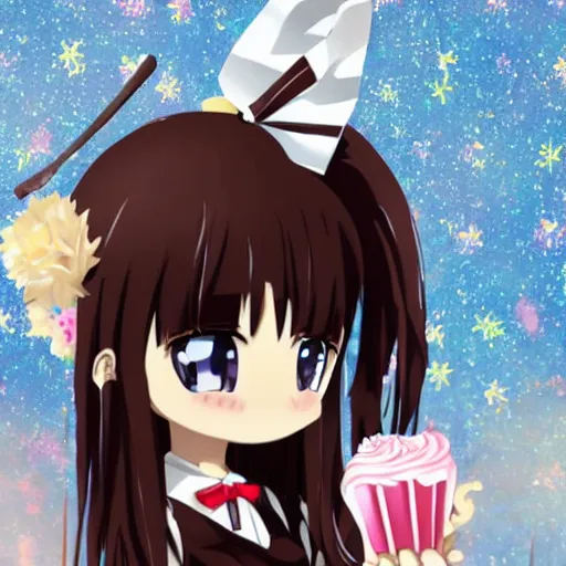 Image similar to anime girl with a chocolate cake