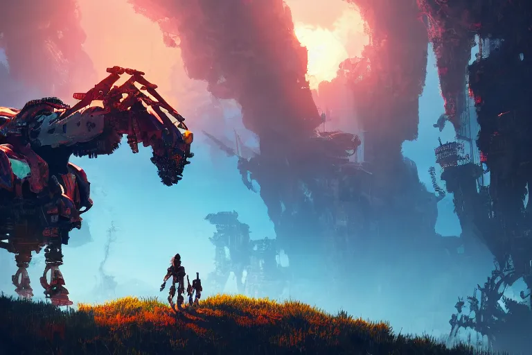 Image similar to scorcher machine mecanical creature robot of horizon forbidden west horizon zero dawn radiating a glowing aura global illumination ray tracing hdr fanart arstation by ian pesty and alena aenami artworks in 4 k