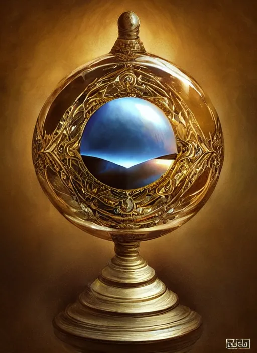 Image similar to crystal ball on a wood stand with a beautiful dreamscape inside, studio product photography, centered, super highly detailed, professional digital painting, artstation, concept art, smooth, sharp focus, extreme illustration, unreal engine 5, photorealism, beautiful, cinematic, art by artgerm and rutkowski and alphonse mucha and loish and wlop