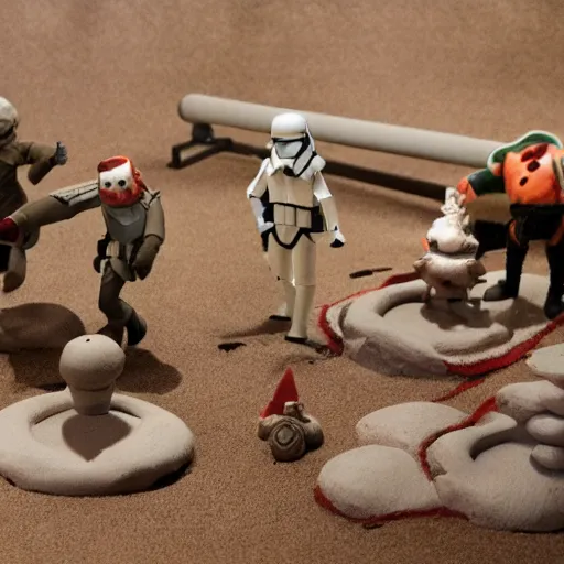 Image similar to a claymation model of a star wars battlefield