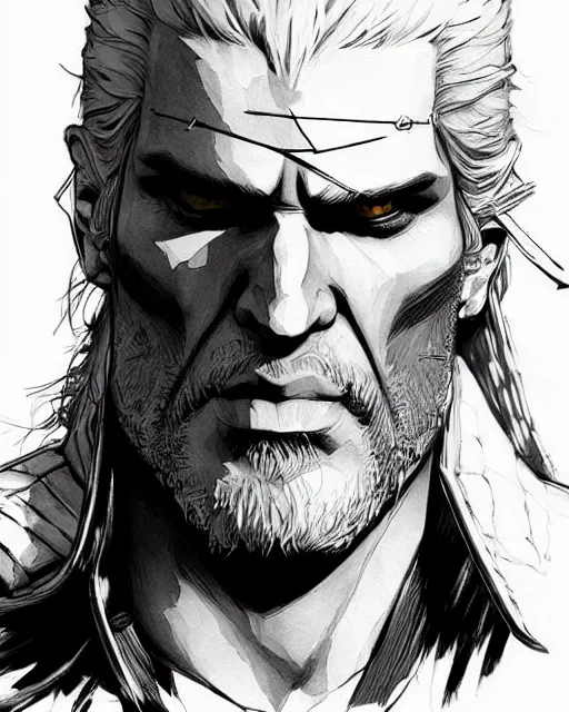 Image similar to geralt of rivia, concept art, sumi - e style, artstation, trending, highly detailed, smooth, focus, art by yoji shinkawa