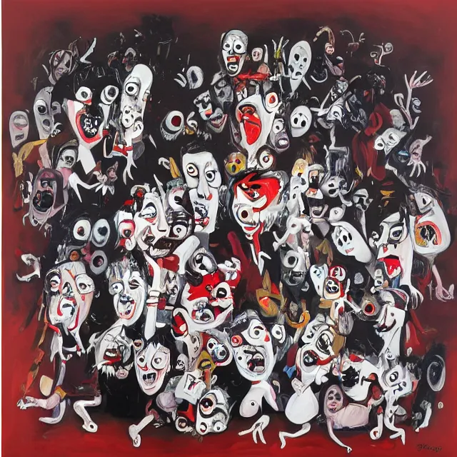 Image similar to A painting of kids seeing ghosts at night by George Condo