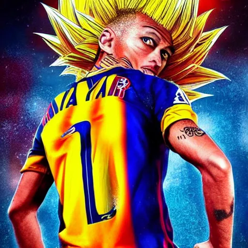 Image similar to super saiyan neymar jr, yellow hair