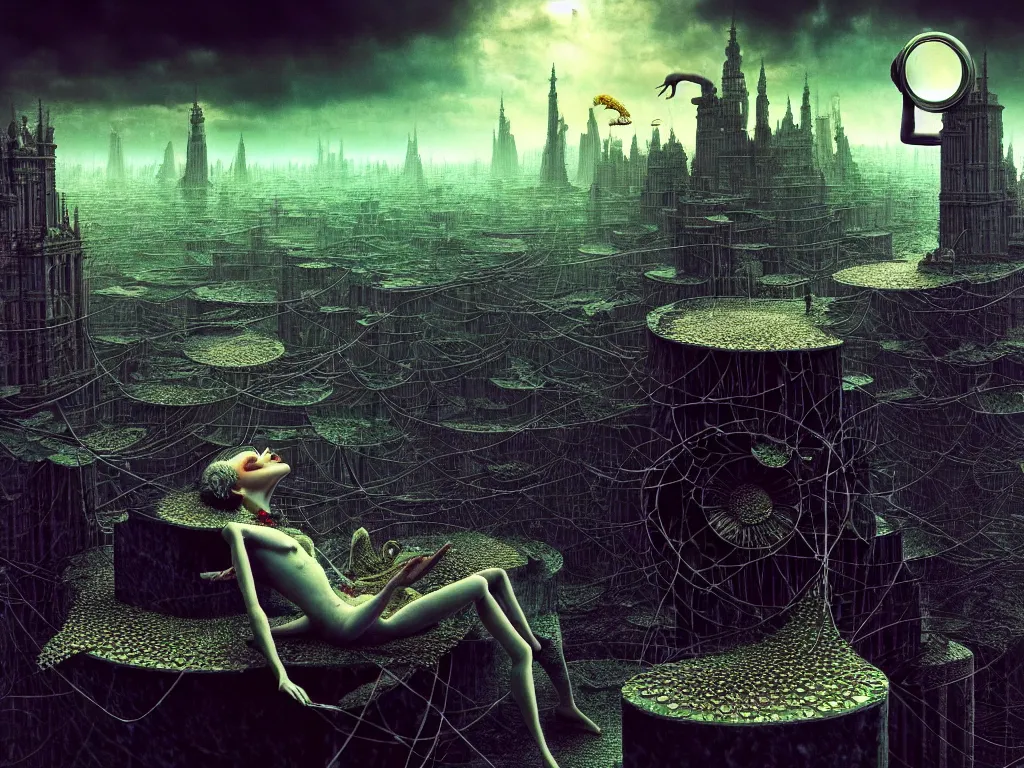 Image similar to highly detailed photo of living is the illusion of dying, trending on deviantart, neo surrealism, sharp focus, 4 k, a lot of little details, octane, masterpiece, art by max ernst